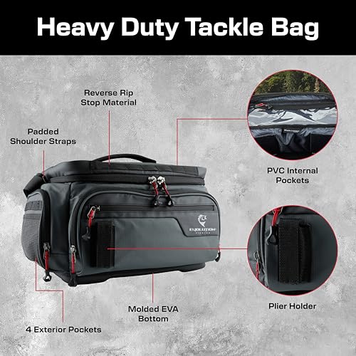 Evolution Fishing Largemouth 3.0 3700 Tackle Bag - Patent Pending Modular Pop Out Pockets, Molded Bottom, Includes Quicklatch Tackle Tray, Plier Holster, Heavy Duty Fishing Storage Bag