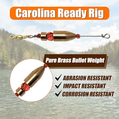 Reaction Tackle Carolina Rigs for Bass Fishing- Freshwater Saltwater - Brass Pre Rigged Kit- Fishing Weights Barrel Sinkers 6-Pack - color: Brass, size: 1/2 Oz