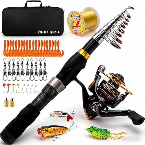 Collapsible Fishing Rod and Reel Combo, BalanZze Telescopic Fishing Rod with Spinning Reel, Portable Collapsible Fishing Pole Kit for Saltwater and Freshwater – Ideal Fishing Gift - color: gold - Full Kit with Case, size: 5.91 ft
