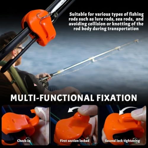 Multifunctional Rod Holder,Fishing Line Knotter Hook Needle, Fishing Pole Straps for Organizing and Protecting, Portable Takedown Beach Auto Fixed Fish Poles Holders - color: Orange
