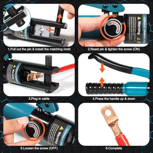 Brileine 10-Ton Hydraulic Crimping Tool with 9 Dies - Battery Cable Crimper Tool & Wire Rope Crimping Tool for 12 AWG to 2/0 AWG, 1/16" 1/8" 3/16" Stainless Steel Cable Railing Tool, Hydraulic Crimper