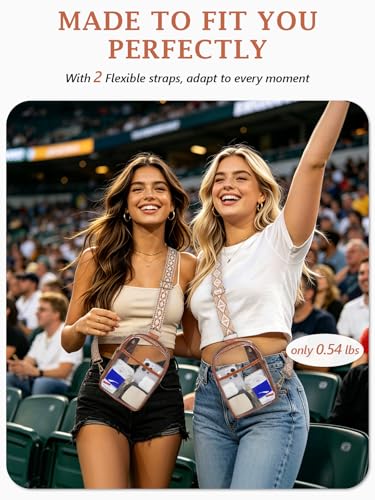 3 Pockets Clear Bag for Stadium Events with 2 Long Straps Sling Backpack Fanny Pack Concert Crossbody Purses for Women - color: 1# Brown-b, style: Style 1