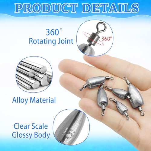 15Pcs Fishing Weights Sinkers Inline Trolling Fishing Weights with Inner Swivels Bullet Sinkers Fishing Weights for Saltwater Freshwater Fishing - size: 1/2oz