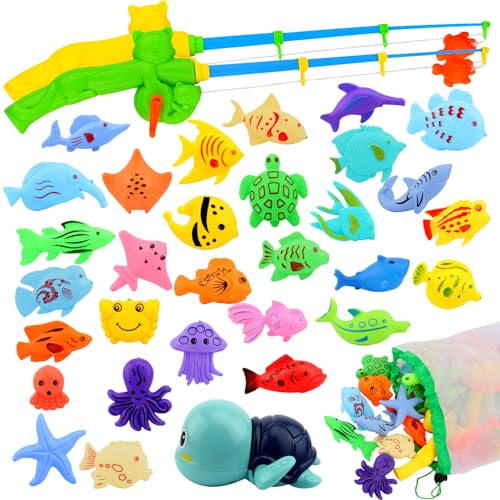 AUUGUU Magnetic Fishing Pool Toys Game, Water Table Bathtub Bath Toy - Pole Rod Floating Fish, Birthday Party Gifts for Toddler Age 3 4 5 6 Year Old, Kids Outdoor Toys - style: 2 fishing rods + fish