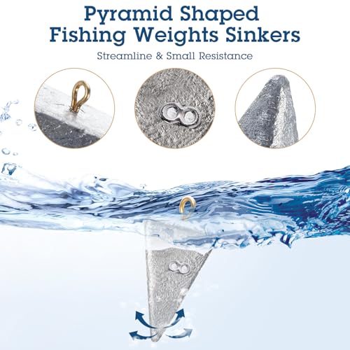 Shimeyao 18 Pieces Pyramid Sinkers Fishing Weights Triangle Fishing Sinkers Rig Pyramid Sinker for Ocean Saltwater Surf Bass Casting Gear Tackle - size: 8 oz