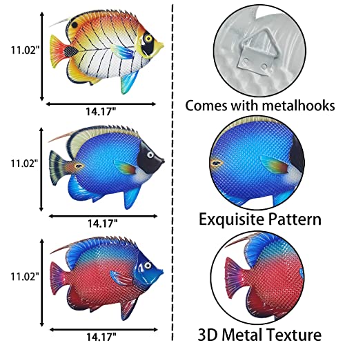 John's Studio Metal Fish Sea Wall Decor Outdoor Garden Hanging Art Sculptures Home Ocean Theme Decorations for Kitchen Bathroom and Pool - 3 PCS - color: Fish 3PCS