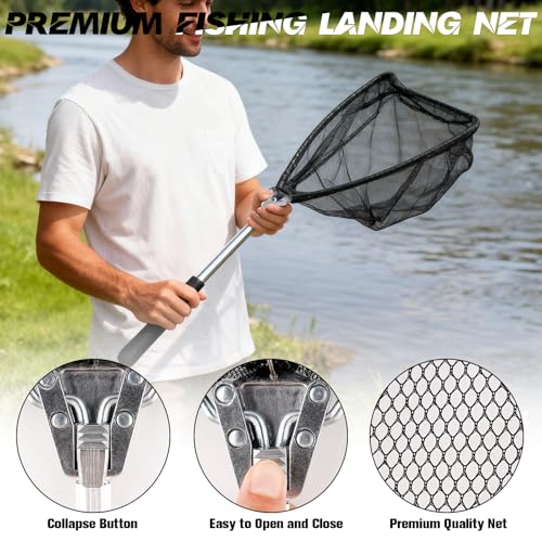 Hikary 10 Pcs Fishing Tool Kit,Folding Fishing Net Set with Storang Bag,Pliers with Lanyard and Protective Sheaths,Hook Remover,Fish Gripper,Fish Scale,Scissors for Fisherman Travel Gifts - color: Black