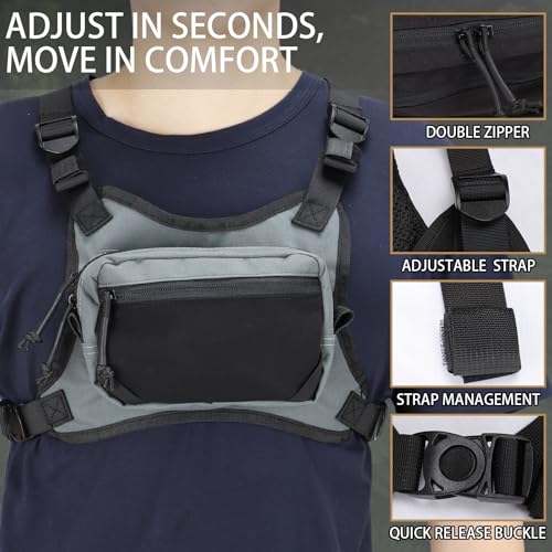MGFLASHFORCE Chest Bag for Men and Women, Chest Rig Pack Front EDC Pouch Running Vest Phone Holder for Workout, Hiking and Outdoor Sports (Blue) - color: Grey