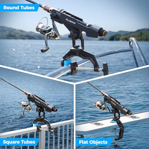 PLUSINNO 1/2/4 Pack Fishing Rod Holders for Boat, Fishing Rod Holder with Enlarge Clamp, Innovative Dual-V Shaped Design, Fit Round/Square Tube Boat Fishing, Fishing Gear, Fishing Gifts for Men - color: Rod Holder-2 Pack