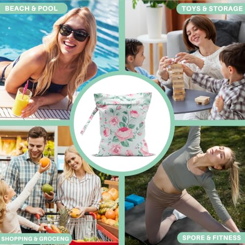 Wet Dry Bags for Diaper Waterproof Swimsuit Washable Reusable Bag for Beach Diapers Dirty Yoga Gym Clothes Plant Gifts for Men Baby Friend Women 12.5x10.2 Inches - color: Flower1