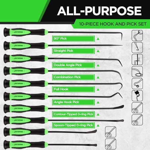 SWANLAKE 10-Piece Hook and Pick Set, Automotive Pick Tool Set for Car Auto Oil Seal/O-Ring Seal, Gasket Hook, Puller Remover Tools - color: 10-piece Long & Black Hook