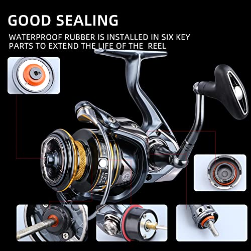Saltwater Spinning Reel,13+1BB Ultra Smooth Saltwater Fishing Reels,Powerful Carbon Drag,CNC Aluminum Spool & Handle - color: tarnish&gold, size: 2000