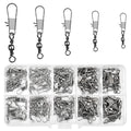 Realure 125 Pcs Barrel Snap Swivel Fishing Rolling Ball Bearing Swivels with Safety Snap 7# 8# 10# 12# 14# Quick Change Fishing Connector with Ball Bearing Swivels Snaps for Connecting Hooks & Lures