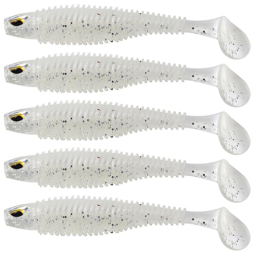MAFIMOEA 40/30/25Pcs Paddle Tail Swim Baits Lures Fishing Soft Plastic Lure Kit for Bass Trout Walleye Crappie 6.5cm 7.5cm 10.5cm - color: White, size: 2.55IN/6.5CM - 40PCS