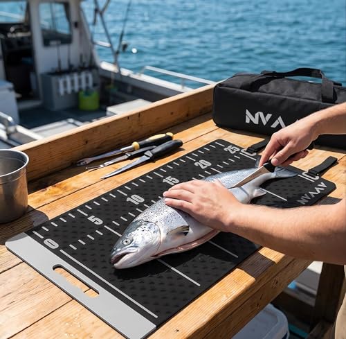 Large 29" Fish Fillet Mat with Storage Bag, Non-Slip Fish Cleaning Mat with 25" Integrated Ruler, Portable Fish Fillet Board for Cutting and Cleaning