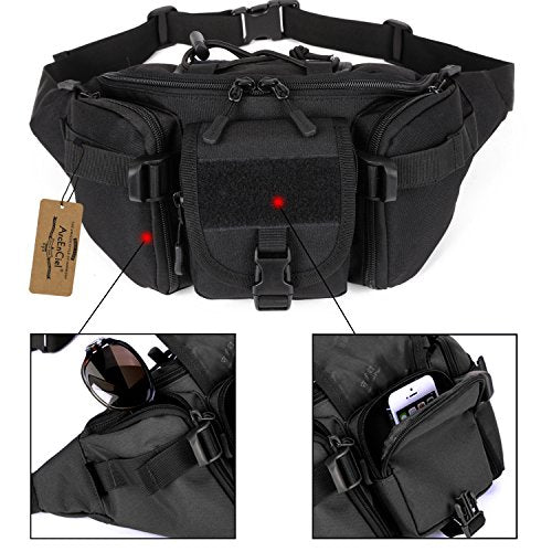 ArcEnCiel Tactical Fanny Pack for Men Women Waist Bag Hip Belt Outdoor Hiking Fishing Bumbag with Patch (Black) - color: Black