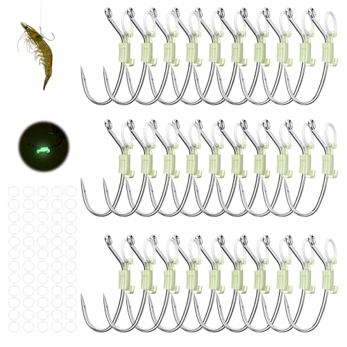 KANAMA Luminous Live Shrimp Hooks - High Carbon Steel Fishing Hooks Saltwater Corrosion Resistant Barbed Strong Hooks Freshwater Shrimp Walker, Ideal for Bass, Groupers, Pike, Catfish & More - size: L ×30