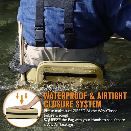 Dovesun Waterproof Fishing Fanny Pack for Men 3.3L Fly Fishing Bag Chest Pack with Airtight Zipper - color: Khaki