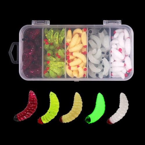 100pcs Soft Silicone Maggot Worm, Soft Artificial Bread Worm Fishing Lure, Biomimetic Earthworm Lures Worm Fishing Lures Simulation Bait Fake Worm