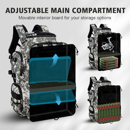 Goture Fishing Backpack,900D Water-Resistant Tackle Backpack with Rod Holders, SBS Zippers,45L Large Fishing Bag Storage Gear Tackle Bag with Rain Cover, Bottle Holder for Travel Camping Hiking - color: A1:72# Camo(Only Bag), size: Without Tackle Boxes