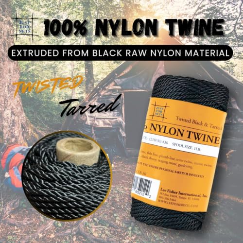 Just For Nets Twisted Tarred Nylon Bank Line Twine, Black, 1lb Spool - Heavy Duty String Line for Net Repair, Camping, Trot Line Fishing, Bushcraft Cordage (#18-1lb Spool) - size: #18 - 1lb Spool