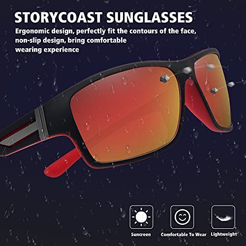 STORYCOAST Polarized Sports Sunglasses for Men Women Unbreakable Frame Cycling Fishing Driving - color: 2pack Blue Mirror+red Mirror