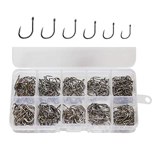 300pcs Small Fishing Hooks Black High Carbon Fishing Hooks Set 6 Sizes with a Plastic Box - color: 300pcs