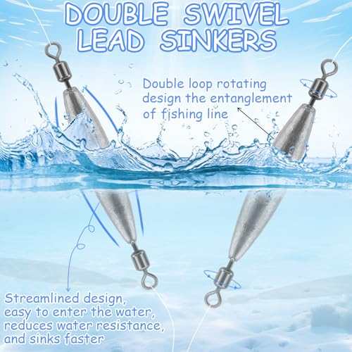10 Pack Fishing Weights Sinkers Inline Trolling Fishing Weights | "Oval Lead Egg Sinkers with Double Barrel Swivels for Saltwater Freshwater Fishing" - size: 1/2oz-10pcs