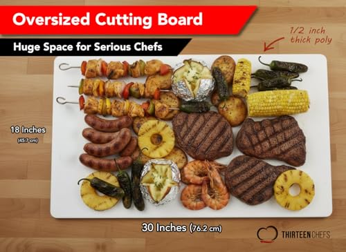 Big 30 x 18 Plastic Cutting Board - 3/4 Inch Thick for Meat, Game and Fish - Commercial Grade HDPP Poly with NSF Stamp, Weighs 13 Pounds, White - color: White, size: 30"L x 18"W