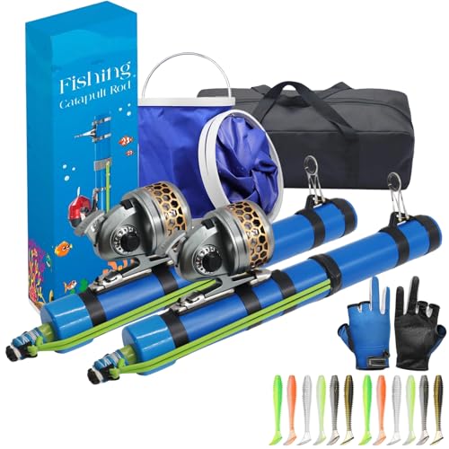 Catapult Fishing Rod, 2026 Upgrade Compact Sling Shot Fishing Reel, Portable Fly Fishing Pole for Kids, Freshwater and Saltwater Fishing Lures for Outdoor Hunting and Traveling - color: Advanced*2