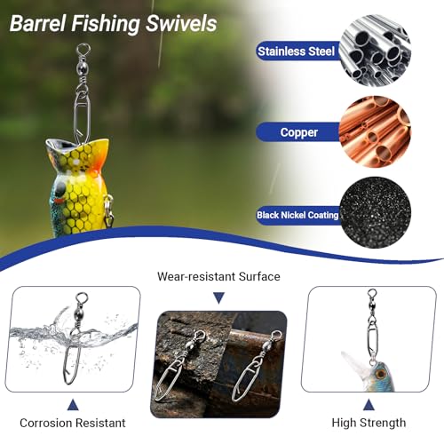 QISHUO High Strength Fishing Swivels Stainless Clips Steel Snap Swivels Barrel Connector Saltwater Swivel Fishing Rolling Black Nickel - size: Size 3/0+L (101lb) 25 pcs