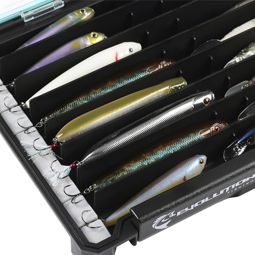 Evolution Fishing BallistiX Twitch Tackle Tray - Waterproof, Jerkbait & Topwater Tackle Storage Box, Anti-Corrosion, One Hand Latch, Clear Lid, Lure Box