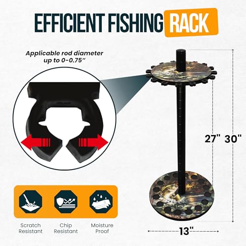 Rush Creek Creations 16-Rod Round Fishing Rod Holder for Garage, 360° Access Fishing Pole Holder for Rods, Reels, Gear, Accessories, and Tackle Box, Securely Holds 16 Rods, Bass - color: Bass