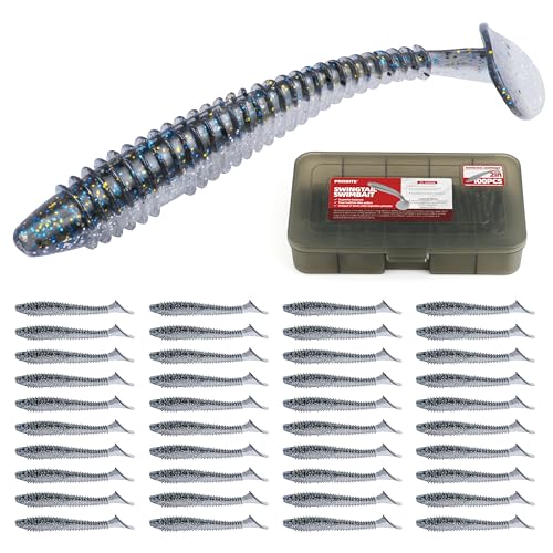 Paddle Tail Swimbaits 100/80/50PCS, 5/4/3/2 inch Soft Fishing Lures Bulk Pack – Durable Lifelike Action Lures for Bass, Trout, Crappie – Freshwater & Saltwater Fishing Gifts - color: Silver Blue, size: 2in, 100pcs