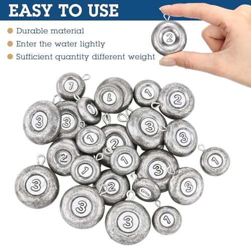 24 Pieces Fishing Disc Sinkers Weights Disc Sinker Fishing Sinkers Weights for Saltwater Catfishing Trolling Surf Tackle - size: 1+2+3 oz