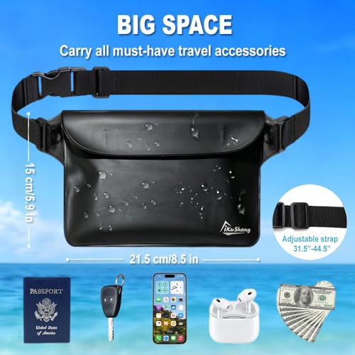 Waterproof Fanny Pack, Dry Bag Phone Pouch for Beach Swimming Kayaking | Floating dry bag keeps wallet & purse safe. Triple zip-lock seals water. Touchscreen works wet. Cruise, fishing & travel - color: Black+Black