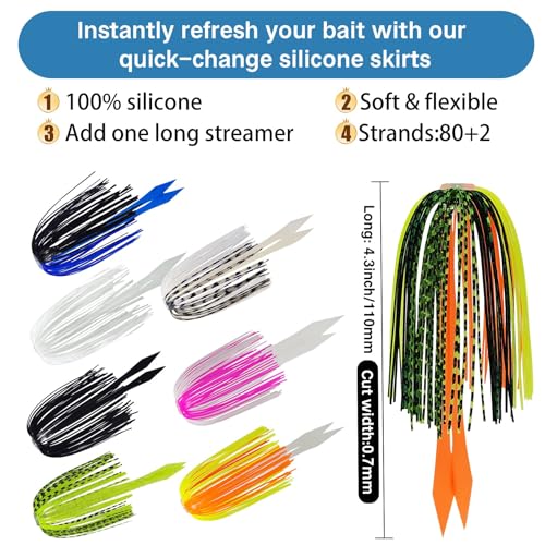 Riverruns Silicone Jig Skirts Fishing Lure Skirt Replacement for Spinnerbaits Bass Buzzbaits Fishing Jigs Fishing Lures Craw Jig Trailers Bass Skirts - color: 8PC 8879 Umbrella Skirt With Tail