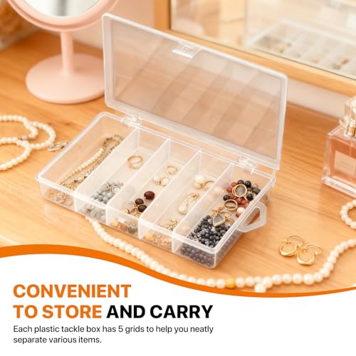 6 Pack 5 Grid Clear Plastic Fishing Tackle Bait Hooks Storage Box, Visible Organizer Container Case for Jewelry Board Game Beads Earrings Screws Nail Bobby Pins DIY Crafts(7.1" x 4.3" x 1.2")