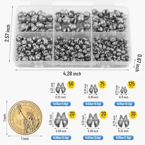 Caleb 200/320Pcs Split Shot Fishing Weights Sinkers, Removable Lead Fishing Weights, Premium Duckbill Reusable Fishing Sinkers for Freshwater Saltwater Bass Trout Fishing Accessories - 5/6 Sizes - size: Duckbill-320PCS