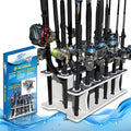 Rush Creek Creations Reel Salty 19-Rod Marine Grade Fishing Pole Holder with Tri-Level Design, UV-Resistant, 100% Waterproof Fishing Rod Holder for Garage and Dock, Blue/White - size: 19-Rod