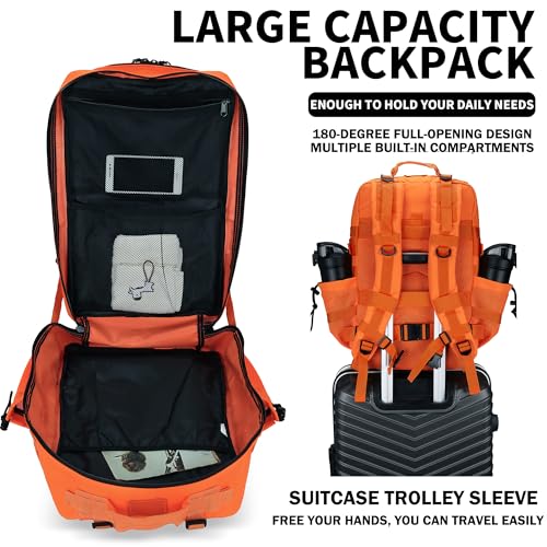 Military Tactical Backpack 45L/25L 3 Day Assault Pack Molle Daypack Hiking Backpack for Men and Women - color: Orange, size: 45L