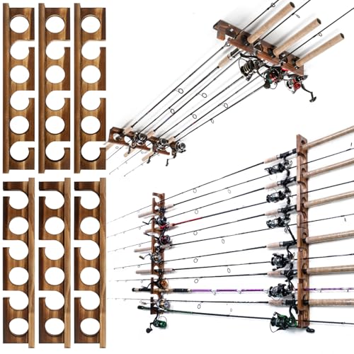 Ghosthorn Holds Up to 18 Rods Fishing Pole Rod Racks Wall or Ceiling Mounted Fishing Pole Rod Holders for Garage Storage Organizer Fishing Gear Equipmen for Men Women - style: simple 3 sets hold up 18 rods