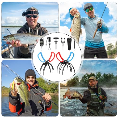 Seenelling 8 Pcs 3 Claw Fish Gripper 2 Claw Fish Plier Fishing Tool Kit of Fishing Scale Fishing Pliers Fishy Fingers Tool Set Saltwater Resistant Fishing Gear Accessories