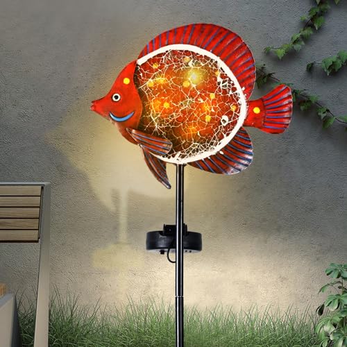 Yiosax-Solar Outdoor Lights Decorative-Yard Outdoor Decorative - Garden Stakes Clownfish Decorative Waterproof 7 LED Light Decor Ocean Beach Theme for Garden Lawn Path Yard Decoration Gift Idea, Red - style: Clownfish