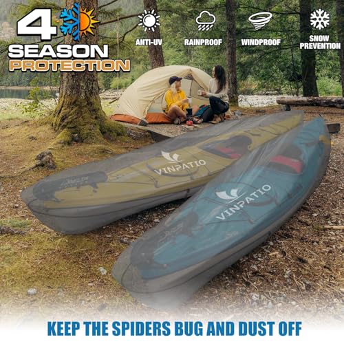 Kayak Cover 10ft 600D Waterproof Heavy Duty, Full Coverage Canoe Cover with UV Protection & Dust Resistant – for Indoor/Outdoor Storage, Fishing Boats, Paddle Board, Includes Storage Bag - size: 10ft Long, 27inch Beam Width