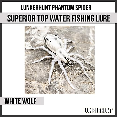 LUNKERHUNT Phantom Spider Lure for Bass Fishing (2.5 Inch) | Topwater Spider Fishing Lure with Natural Walking Action | Soft Hollow Body Weedless Hooks for Trout and Pike - color: White Wolf