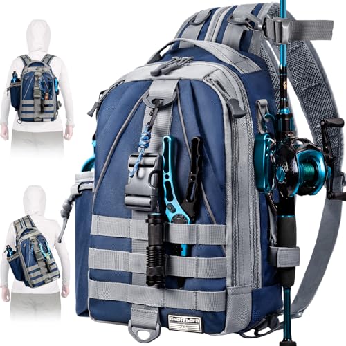 Ghosthorn Fishing Backpack with Tackle Boxes Fish Lip Gripper Pliers Lures Waterproof Tackle Bag with Rod Holder Fishing Gear - color: Blue, size: Standard