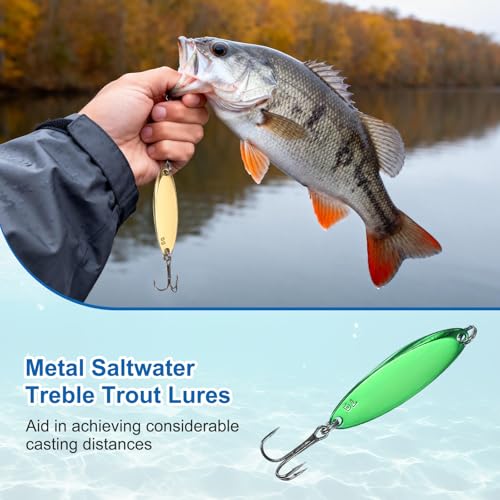 Fishing Spoons Lures, Metal Saltwater Treble Trout Lures Jigging Spoon with Treble Hooks Casting Spinner Baits - color: Green, size: 7g / 1/4oz
