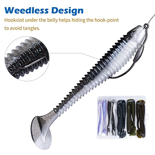 5/6Pcs Pre-Rigged Soft Plastic Lures, Paddle Tail Swimbait, Jig Heads for Bass, Walleye, Pike, Trout, Redfish Fishing - color: Model H