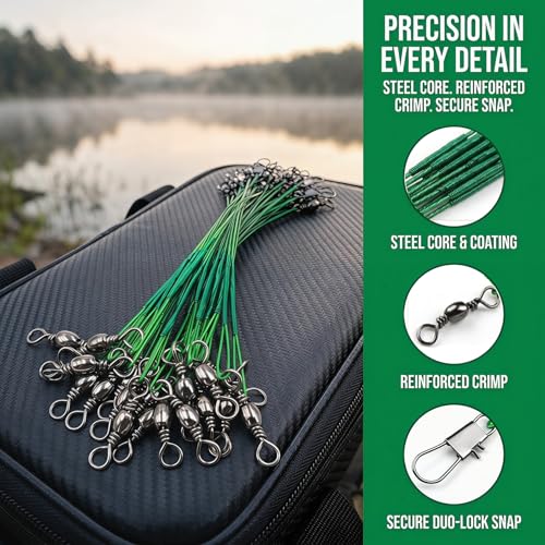 MOBOREST 60PCS Fishing Leaders, Hi-Low Rig Fish Line Stainless Steel Wire Leader with Swivel Snap Assortment Fishing Gear Connect for Lures Bait Rig Hooks